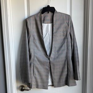 SHEIN Gray Open Front Plaid Women's Blazer, Size Large